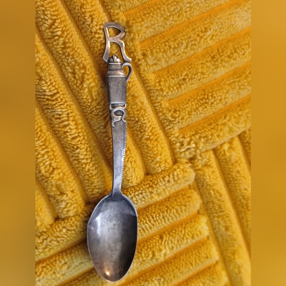 Rare Antique R Milk Jug & Hand Saw Sterling Silver Souvenir Spoon by Watson Co.